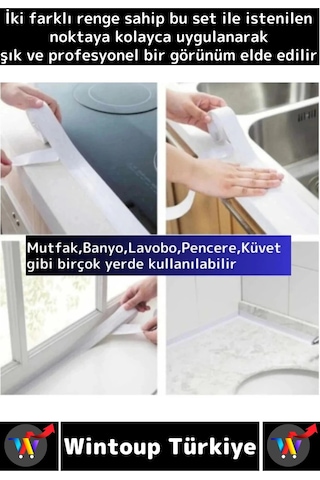 Bantseti Mutfak Lavabo Pencere Sızdırmaz Kenar Yalıtım Bandı Çok Şık Beyaz-gri 3.2 Metre Dörtlü Set