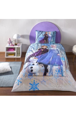 Taç Lisanslı Disney Frozen Winter Tek Kişilik Pamuk Nevresim Takı