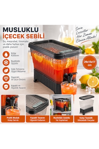 Musluklu Su Ve Meşrubat Sebili Buzdolabı Uyumlu Kapaklı İçecek Dispenseri 29x15x17 Cm Gri - Siyah
