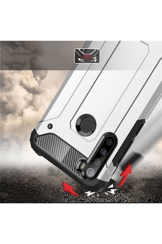 Noktaks - Xiaomi Uyumlu Xiaomi Redmi Note 8 - Kılıf Çift Katman Zırh Tank Crash Military Kapak - Mavi