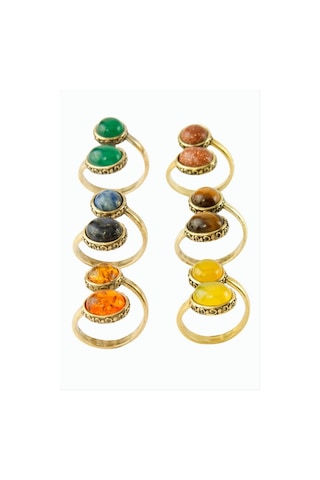 Oval Yuvarlak Doğaltaşlı Otantik Yüzük - Lapis N145 Çok Renkli