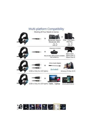 Porfesyonel Oyuncu Kulaklıgı Led Pc, Ps4, Xbox One, Ipad Uyumlu Dizüstü Bilgisayar Mikrofonlu Stereo