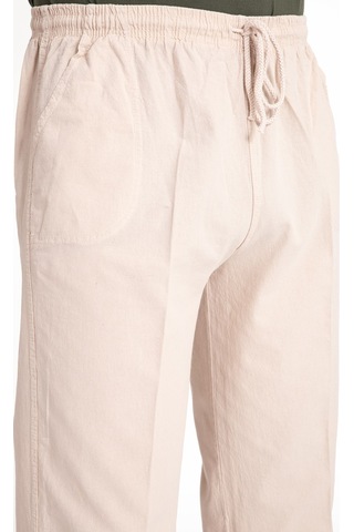 Erkek Ham Bez Lastikli Yüksek Bel Rahat Kalıp %100 Natural Pamuk Eşofman Alt Pantolon Alt Giyim 2188-Krem