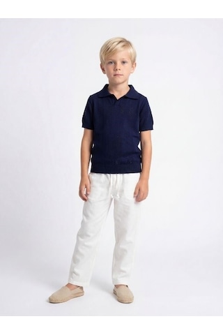 Zekids Erkek Çocuk Tasarım Pantolon-17166 Beyaz