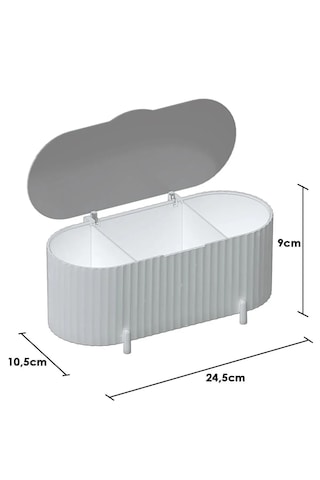 Maxi Home Aura Kapaklı Makyaj Organizer Toz Korumalı Kozmetik Düzenleyici Masaüstü Fırçalık Beyaz