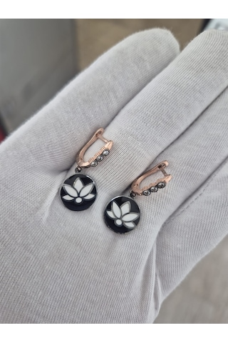 925 Ayar Elmas Lotus Küpe.rose.gold.rodaj Gümüş