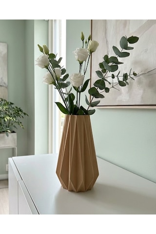 Elana Design Tria Vazo - Modern Tasarımlı Şık Çiçek Vazosu Bej