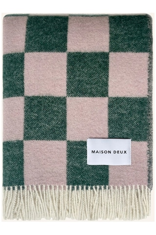 Maison Deux Saf Yün Kare Desenli Lüks Çift Taraflı Jakarlı Battaniye 130 X 200 Cm Yün Battaniye Çok Renkli