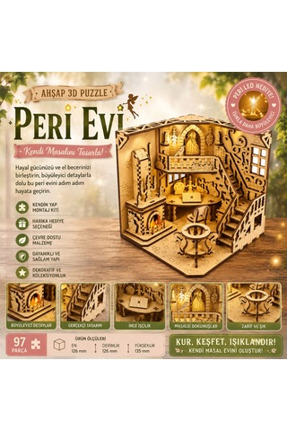 Peri Evi Ahşap Maket Seti Dıy Miniatür Büyülü Peri Evi Peri Led Hediye 3d Puzzle