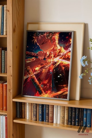 One Piece Zoro Savaşçı Anime Poster, Siyah Çerçeveli Duvar Tablosu - Anime Severlere Özel Hediye