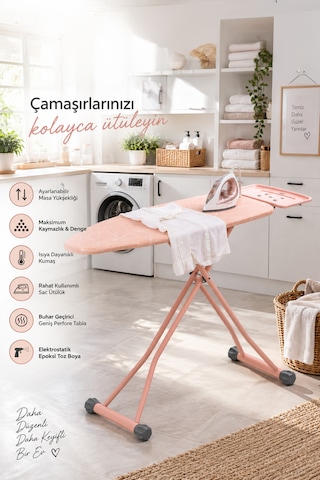 Perilla 15014-1 Liana Lüks Ütü Masası Geniş Perfore Tablalı, Isıya Dayanıklı Kumaş & Kaymaz Ayaklı Ütü Masası 44x120 Cm Diğer