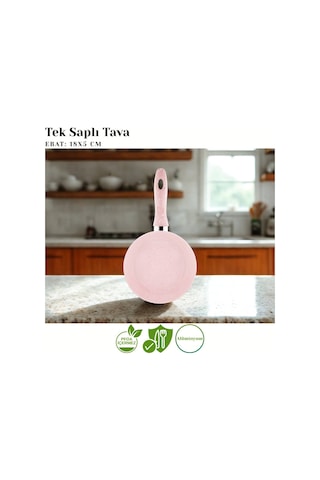 18 Cm Granit Tek Saplı Tava - Pembe Pembe