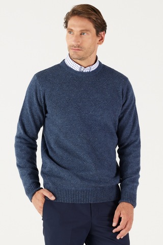 AC&Co / Altınyıldız Classics Erkek Havacı Mavi Standart Fit Normal Kesim Bisiklet Yaka Jakarlı Yünlü Triko 4A4923100205HVML Mavi