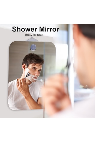 Qingmipy Seyahat Ve Banyo İçin Pratik Buhar Önleyici Ve Kırılmaz Ayna Seti - Askılı Ve Tutuculu Beyaz