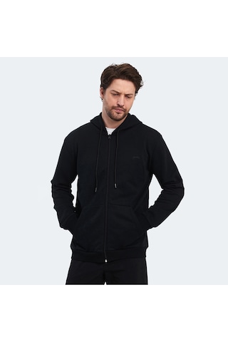 Slazenger KLARA I Erkek Fermuarlı Kapüşonlu Cepli Siyah Sweatshirt