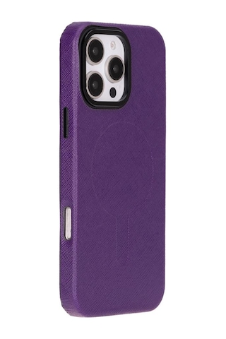 Bloomcase Aeris Dusty Mulberry Apple iPhone Uyumlu 16 Pro Magsafe Hakiki Deri Kılıfı Mor