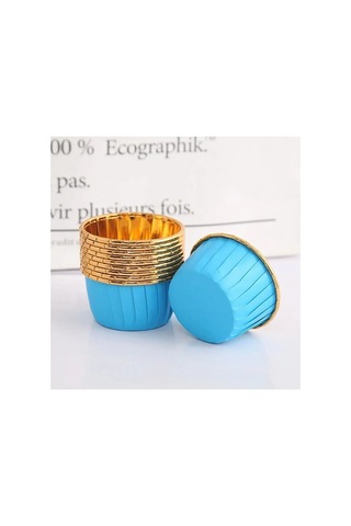 Metalik Mavi Gold Renk Muffin Cupcake Kek Kalıbı 25'li Çok Renkli