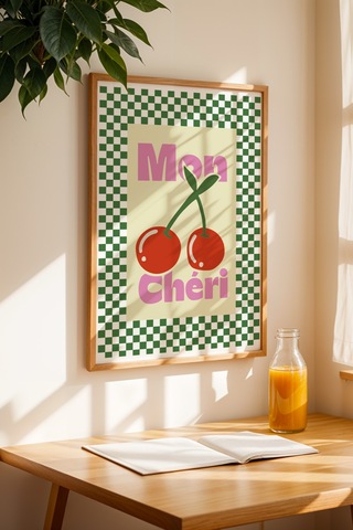 Mon Cheri Eğlenceli Dekoratif Poster Tablo Ahşap Çerçeveli