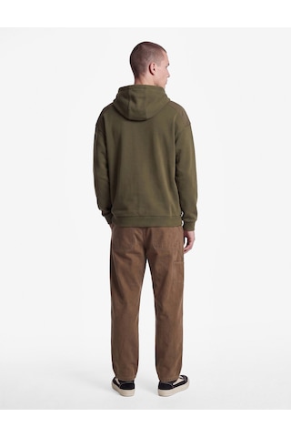 Koton Üç İplik Uzun Kollu Kanguru Cepli Kapşonlu Oversize Sweatshirt Haki 7wam70158mk