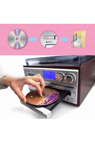 Knstar KN-110 Bluetooth CD Kaset USB Radyo Pikap Ahşap Siyah