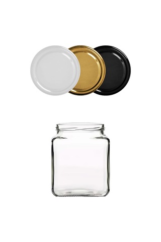 250 Ml Metal Kapaklı Kare Kavanoz 250 Cc Şeffaf Köşeli Kavanoz 6 Adet Altın/gold Diğer