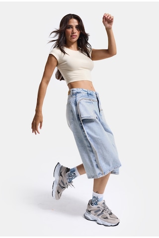 Itsbasic Kadın Ice 4s6-3 Maxi Baggy Bermuda Tasarım Denim Jort Ice Rengi