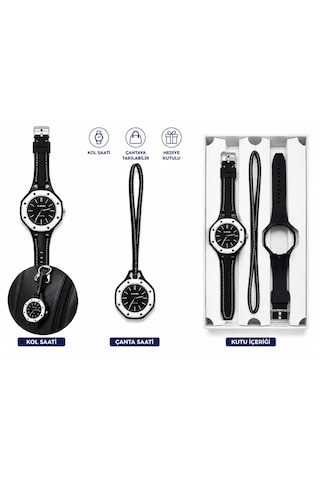 Duostyle 2'si 1 Arada Analog Kol Saati Ve Çanta Saati Silikon Kordonlu Unisex Siyah