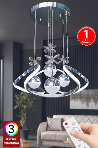 Fuzon Drone 4 Toplu 3 Renk Kumandalı Led Avize Büyük Salon Led Avize Kr Krom