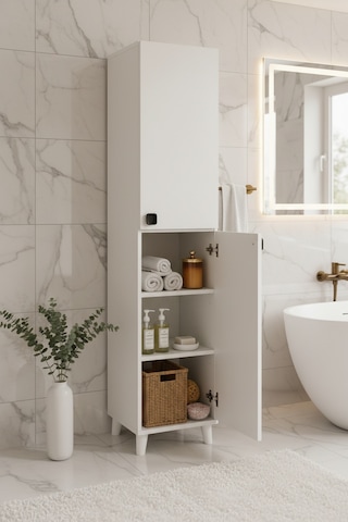 Bari Çok Amaçlı Depolama Dolabı Banyo Dolabı Erzak Dolabı Mutfak Organizeri Kapaklı Raflı Dolap Beyaz