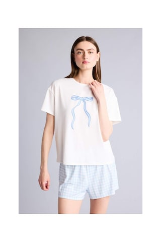 Defacto Regular Fıt Kısa Kollu 2li Softshell Şort Tişört Pijama Takım H7073ax26smbe745 Mavi-be745