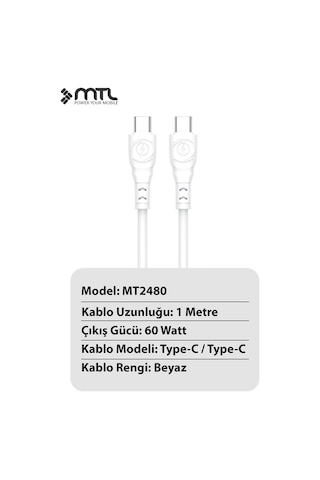 60w Type-c To Type-c Hızlı Extra Yumuşak Dayanıklı Şarj Ve Data Kablosu Mt2480