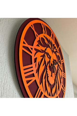 Aslan Temalı Galatasaray Duvar Saati Dekoratif Taraftar Saati Çok Rekli