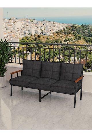 Modern Balkon, Bahçe, Cafe, Metal Koltuk, Kanepe Üçlü - Antrasit Antrasit