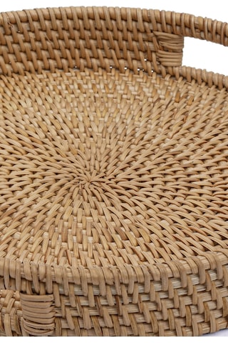 Meander El Yapımı Yuvarlak Küçük Boy Rattan Çok Amaçlı Kulplu Tep