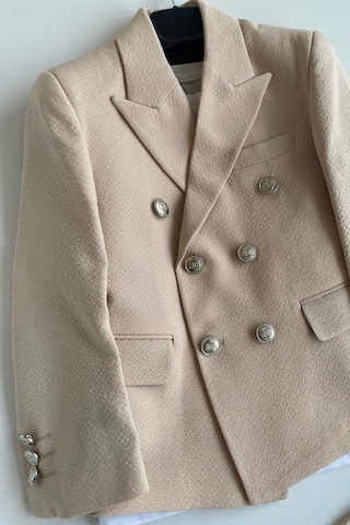 Gofre Kruvaze Ceketli Tişörtlü Çocuk Takım Elbise Bej Bej