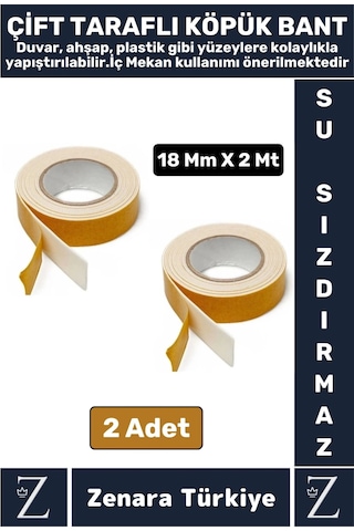 Uzun Ömürlü Ultra Güçlü Kolay Uygulanır İz Bırakmaz Çift Taraflı Köpük Bant 18 Mm X 2 Metre 2 Adet