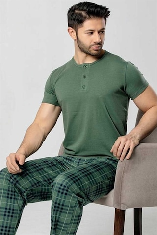 Kmk Kombin Aydoğan Erkek Kısa Kol Haki Pijama Takımı Haki