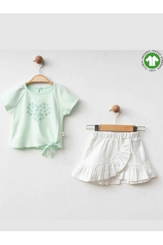 Zekids Kız Bebek Organik Pamuklu Anvelop Kesim Etekli Takım-15914 Yesil