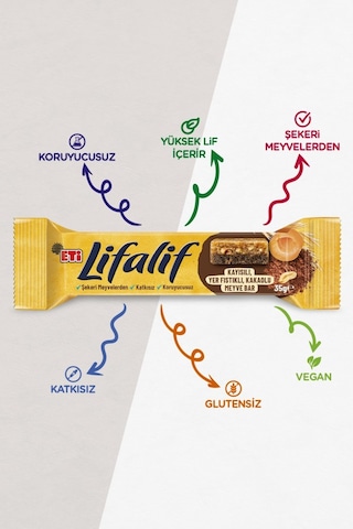 Lifalif Kayısılı, Yer Fıstıklı, Kakaolu Meyve Bar 35 G X 16 Adet