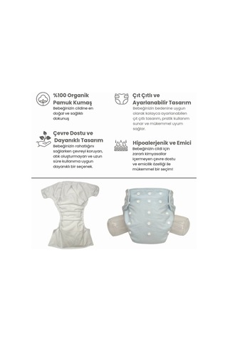 Baby Ybb Yıkanabilir Bebek Bezi Cepli Buz Mavisi Çıt Çıtlı 8kg-18kg Standart