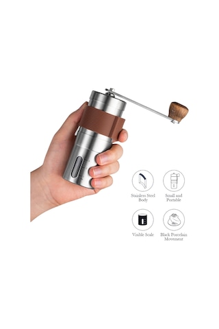 Yaozixa Taşınabilir Paslanmaz Çelik Manuel Kahve Değirmeni - Ahşap Tabanlı Seramik Bıçaklı