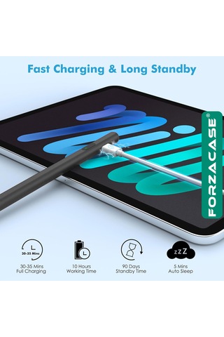 Forzacase Apple Uyumlu iOS Android Tablet Ve Telefonlar İle Led Göstergeli Dokunmatik Kalem Siyah - Fc1161 Siyah