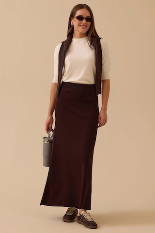 Seçil Kadın Düz Kesim Triko Etek 1013 Kahverengi Kahverengi