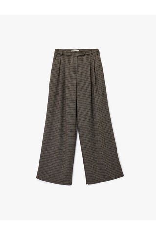 Koton Koton X Sima Tarkan - Loose Fit Cepli Pileli Palazzo Ekose Pantolon Kahverengi Ekose 6wak40042ew