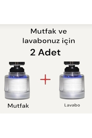 2 Adet Musluk Ucu Filtre Mutfak Ve Lavabo Için Açık Gri