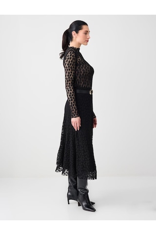 Jimmy Key Siyah Rahat Kesim Normal Bel Dantelli Örme Midi Etek 6sw075714900