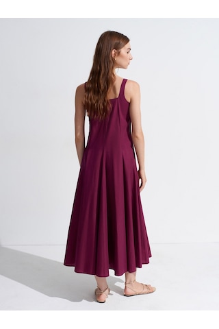 DİLVİN 90941 Kare Yaka Askılı Midi Elbise-bordo