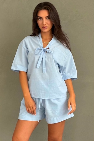 Madmext Bebe Mavisi Bağlama Detaylı Kadın Gömlek Şort Takım Mg2864
