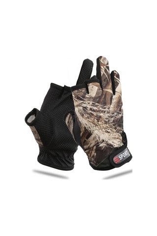 Springsun Fishing Gloves, Quick-drying, Anti-slip, Breathable, Half-finger Design, For Outdoor Fishing, Lure Fishing, Comfortable Grip, Wholesale, Cross-border Camouflage, 1 Pair