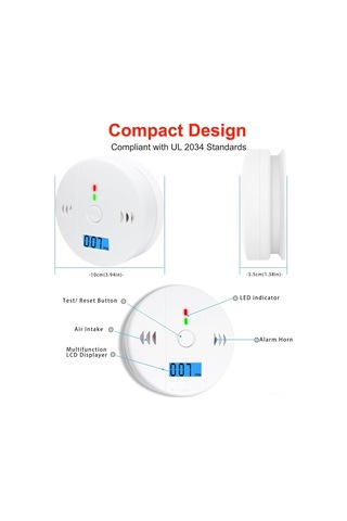 Kosona Ev İçin Karbon Monoksit Alarmı - Co Sızıntı Tespit Cihazı, 85db Alarm, Lcd Ekran, Akıllı Güvenlik Koruma